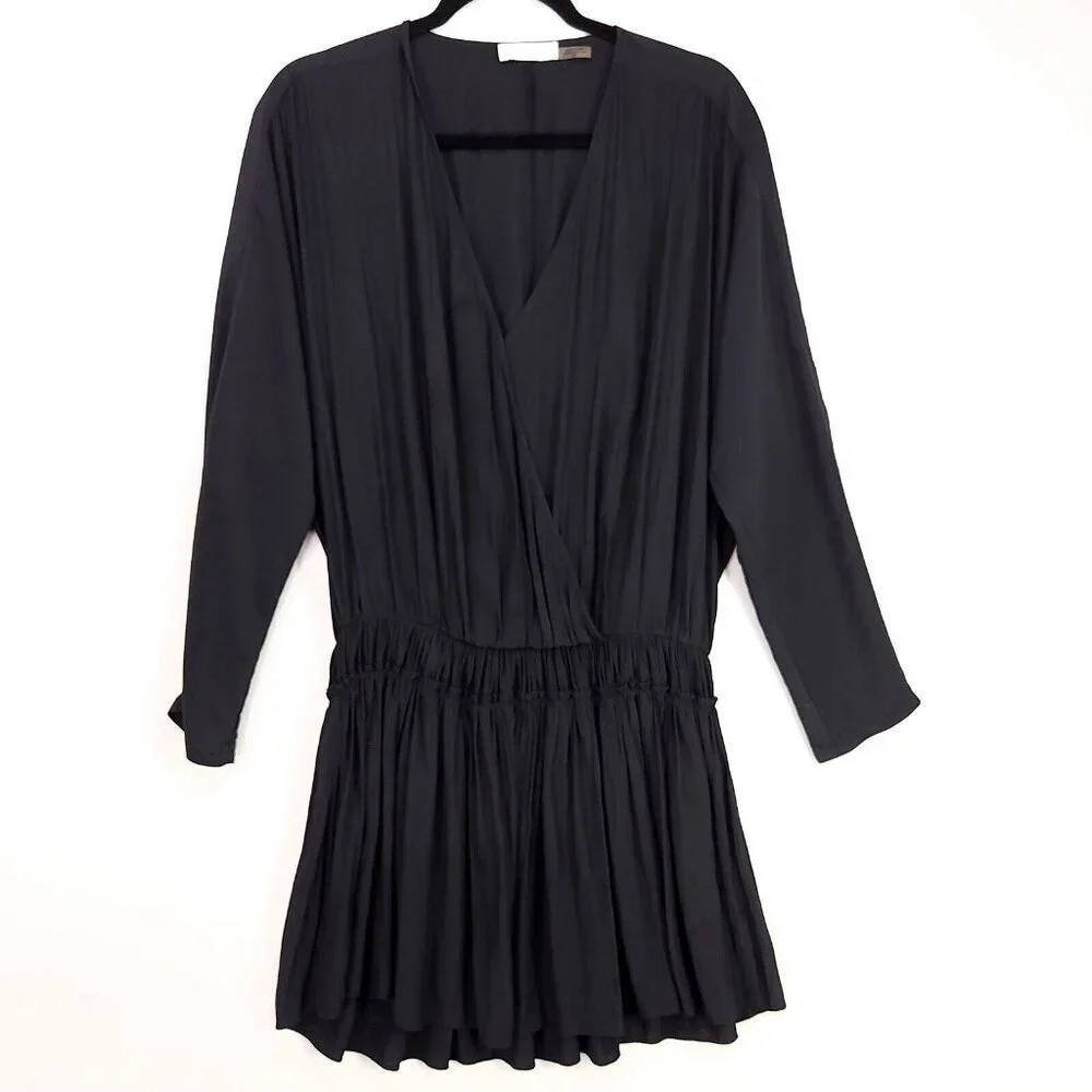 Ramy Brook Mini Dress Size Medium Black Cinched Waist Long Sleeves Satin - Picture 1 of 11